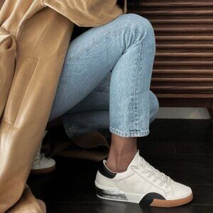 NIB Dolce Vita White Leather Sneakers with Black Accent and Gum Sole